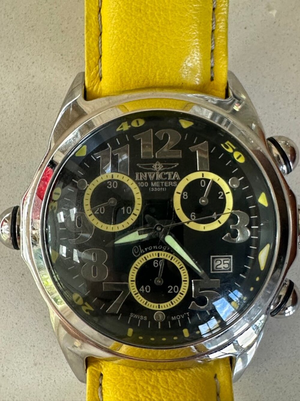 Invicta Chronograph Model 2145 Black Yellow Dial Yellow Strap